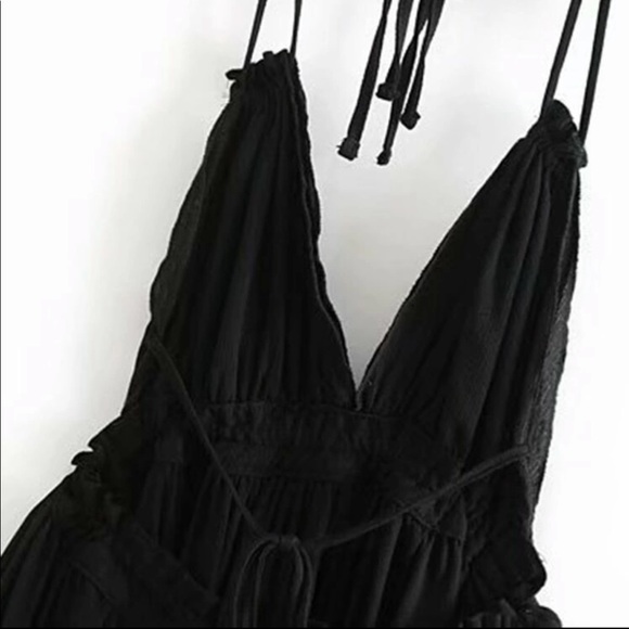 Boho Gypsy Mini Dress Black Sheer Dot Halter Tier - Picture 12 of 14